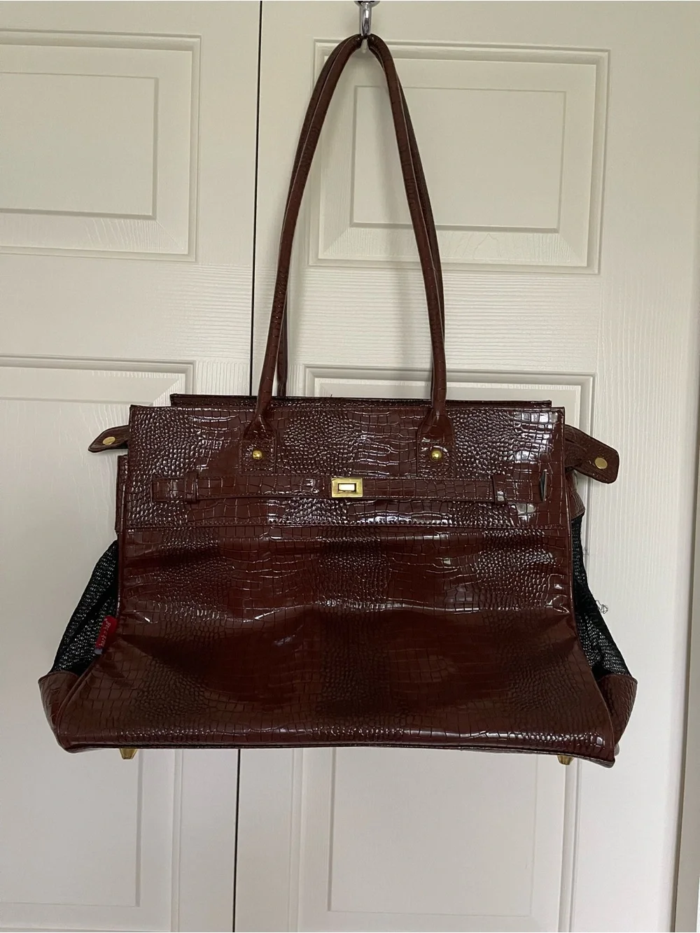 Brown Croc-Embossed Purse Pet Carrier Tote Bag - Women